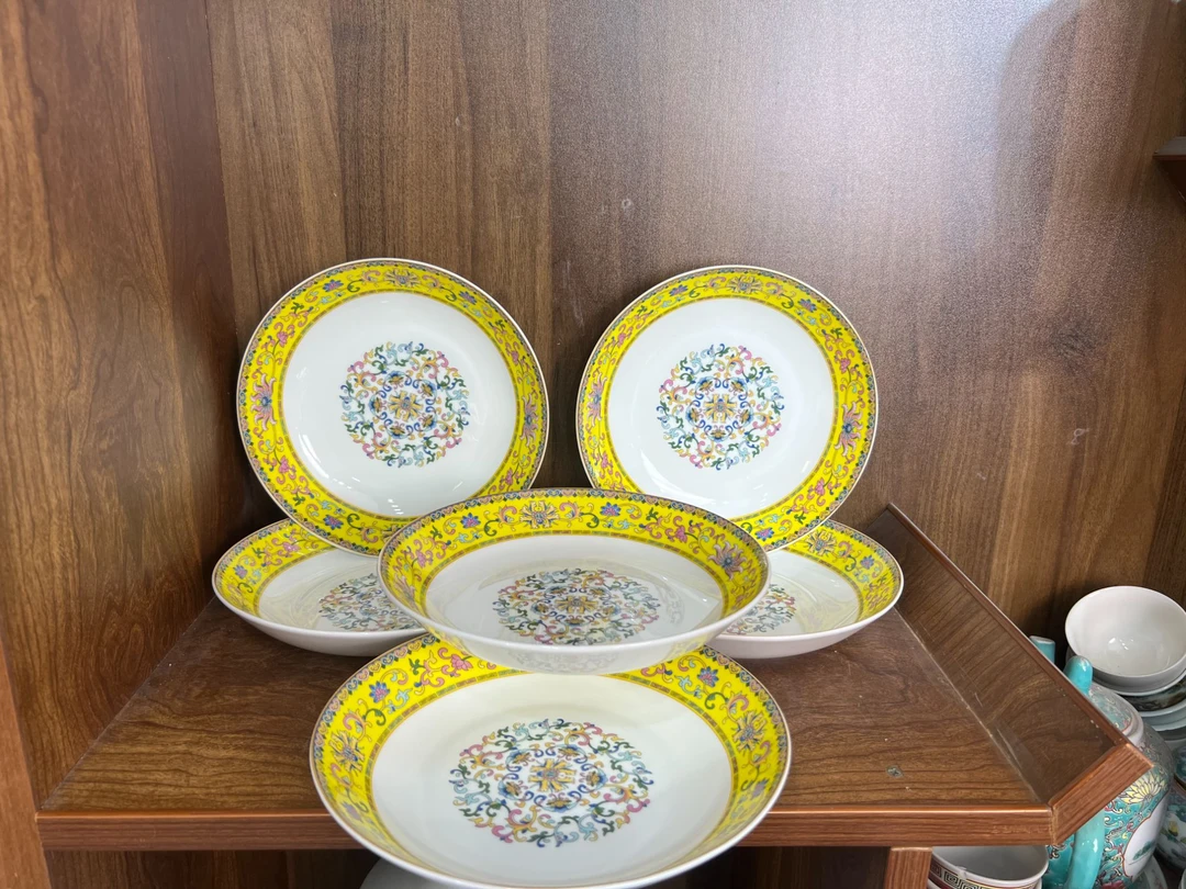 B647景德镇制陶瓷珐琅彩盘子21CM6件