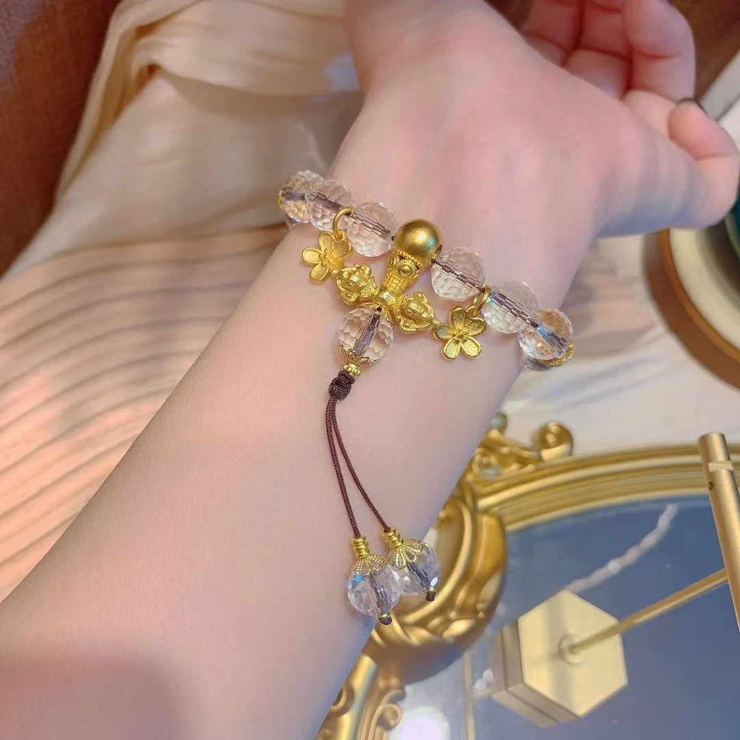 铜合金布艺手链 SQ思岐新中式-晶透白水花丝金刚杵手链5626