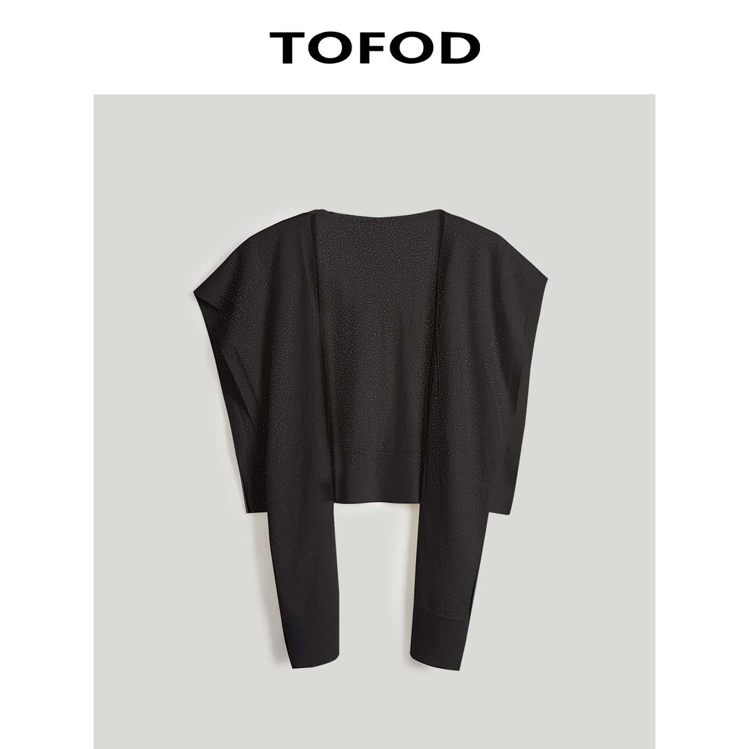 TOFOD 100支精纺羊毛 金银丝披肩调性外披造型针织上衣