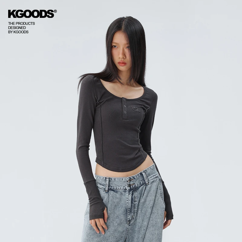 turnthetables拼接针织衫长袖打底新款短款修身显瘦T恤