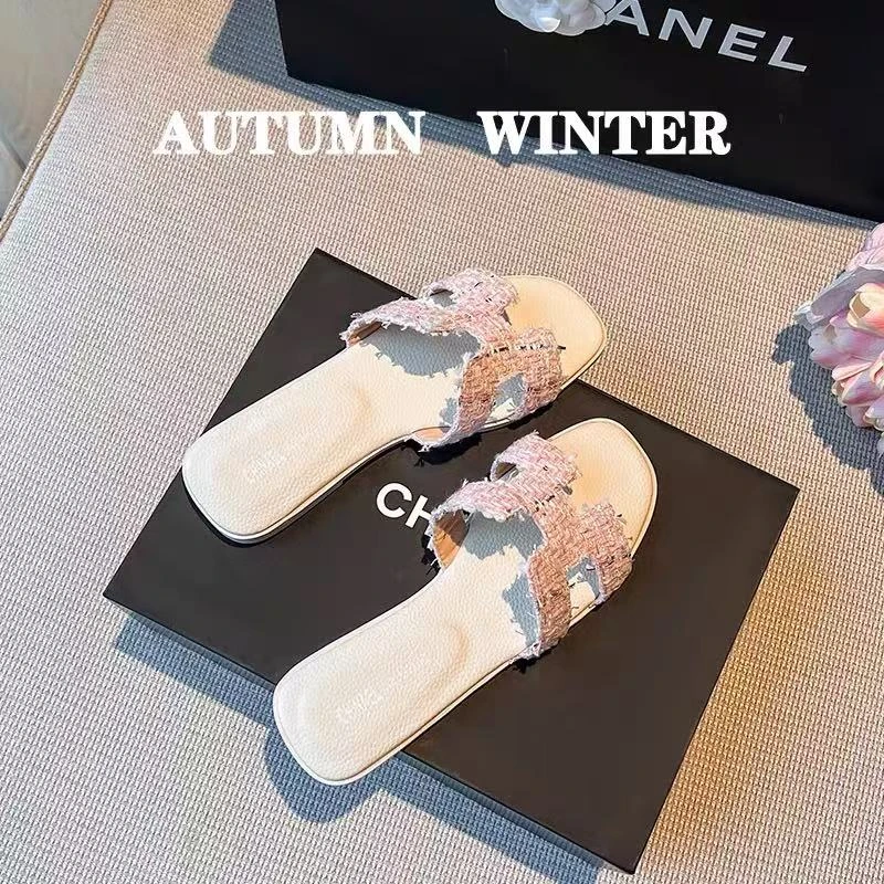 802粉色法式小香风拖鞋女夏外穿时尚新款夏季平底海边沙滩凉拖