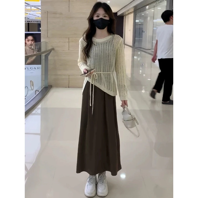 原创爆款时尚套装早秋新款不规则衣服镂空针织衫韩版百搭单件