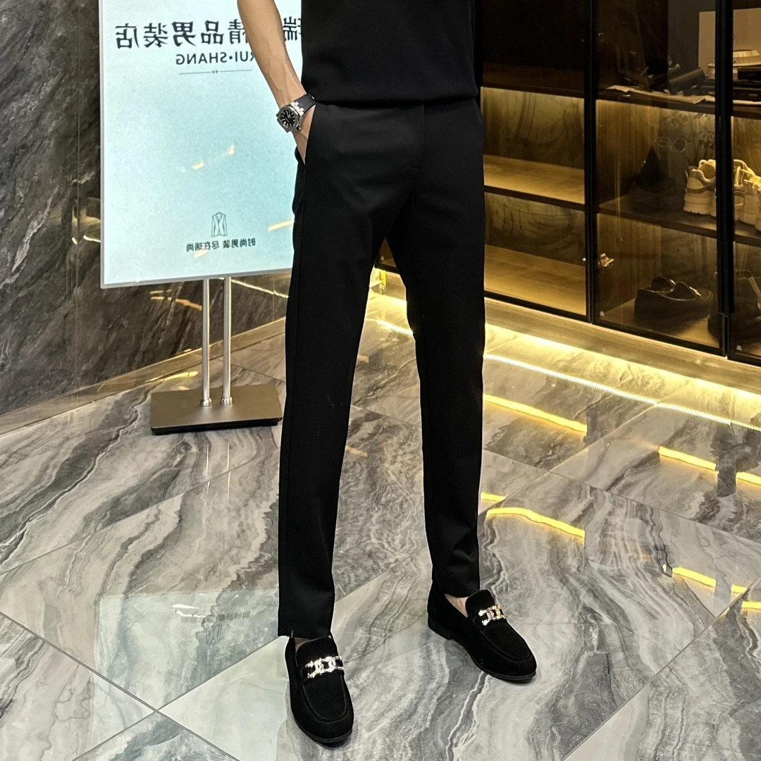 秋季高定那不勒斯休闲男裤扛起皱免烫耐洗纯色百搭九分小脚2525