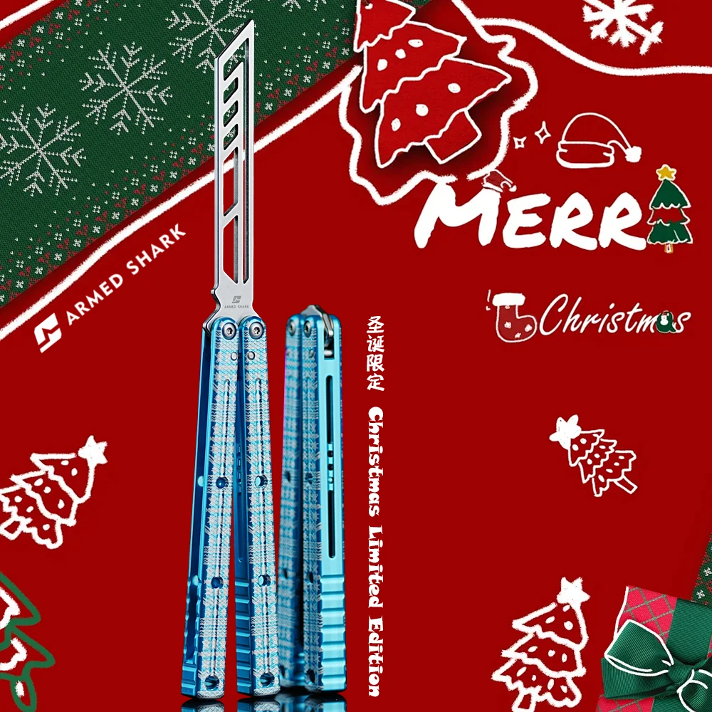 战鲨圣诞限定版海妖鹦鹉螺大鱼蝴蝶刀【桔梗balisong】花式未开刃