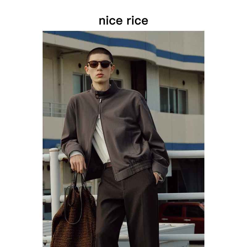 nice rice好饭 25秋季新品短款宽松内里撞色立领夹克男NHQ06047