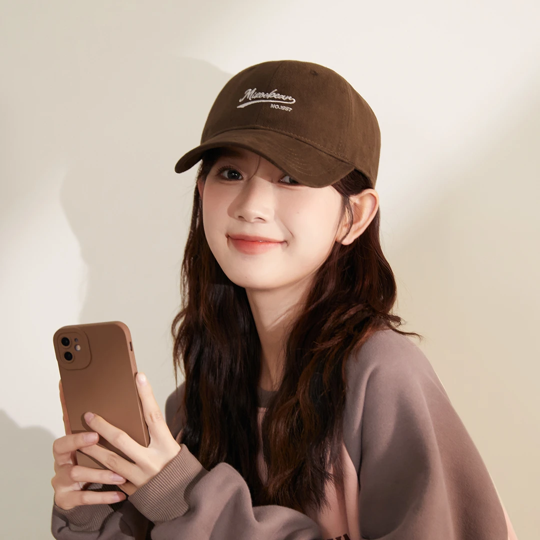 Canary Kiss韩系咖啡色软顶棒球帽女生简约刺绣宽檐鸭舌帽遮阳帽