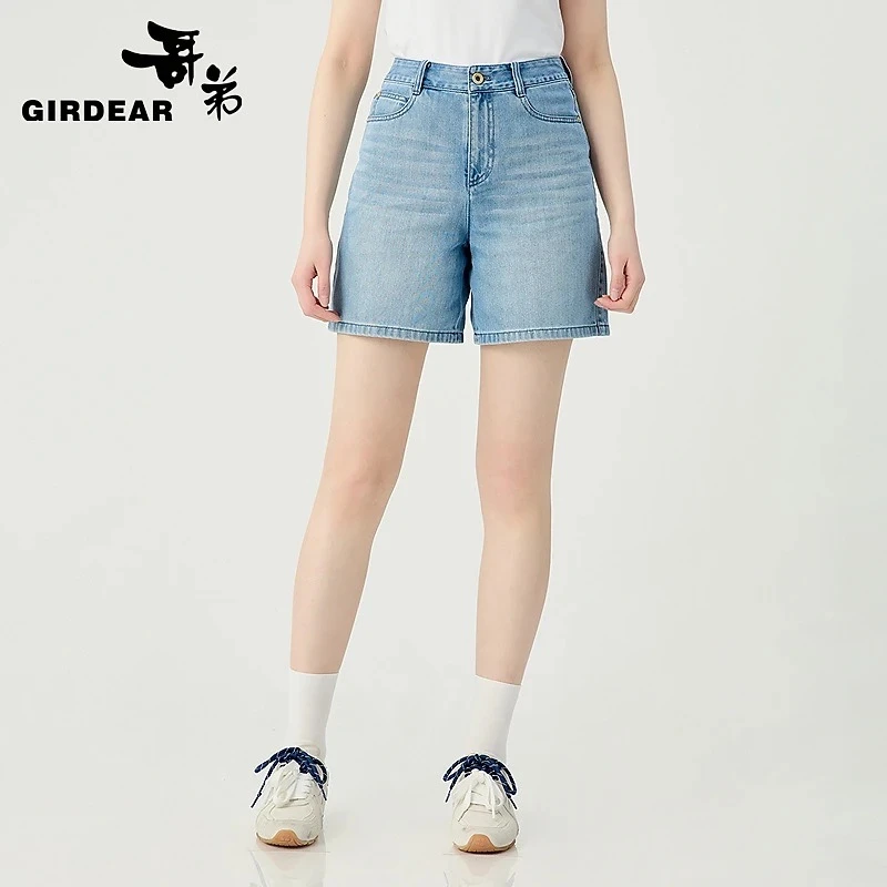 哥弟品质女装新款夏日时尚潮感宽松高腰百搭牛仔老爹中短裤110003