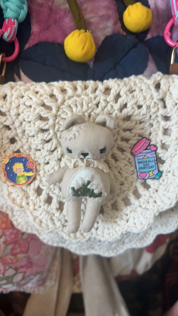 兜小兜夏季编织可爱小熊斜挎包