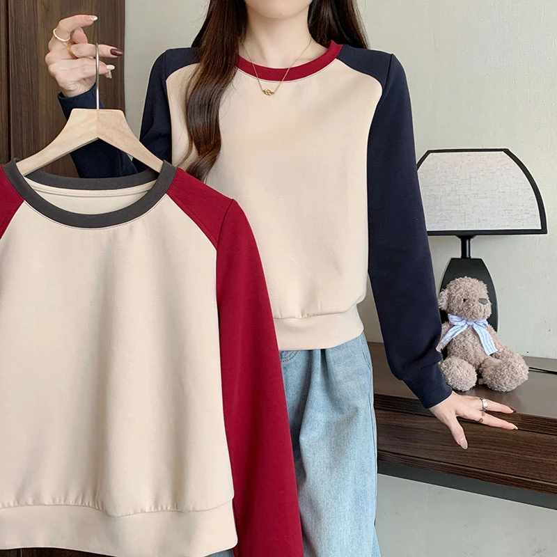 哺乳衣2025春装新款长袖胖mm大码女简约撞色减龄插肩产后喂奶卫衣