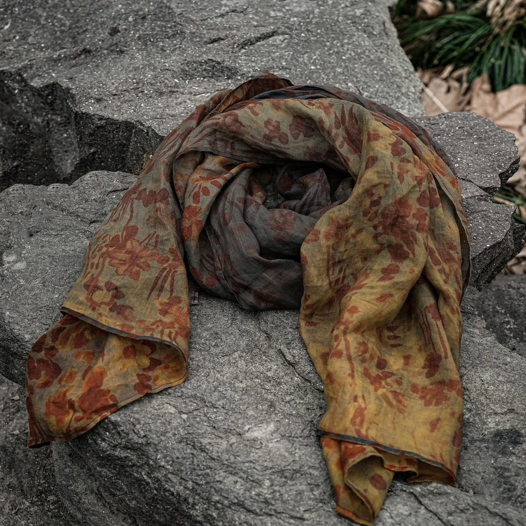 麻依者原创25春印花苎麻围巾长围巾披肩M090