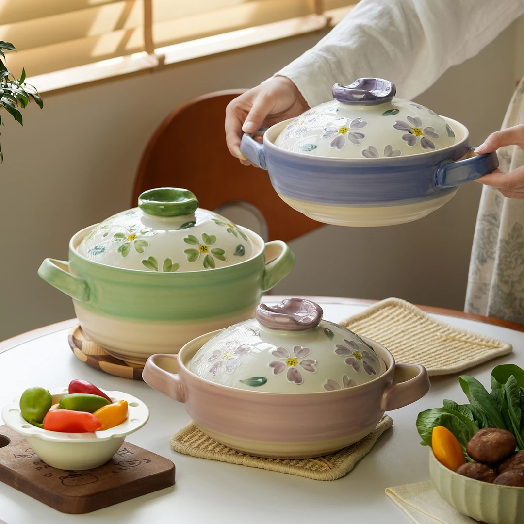 肆月花瓷耐高温干烧不裂砂锅燃气灶专用家用煲汤熬中药俩用大容量