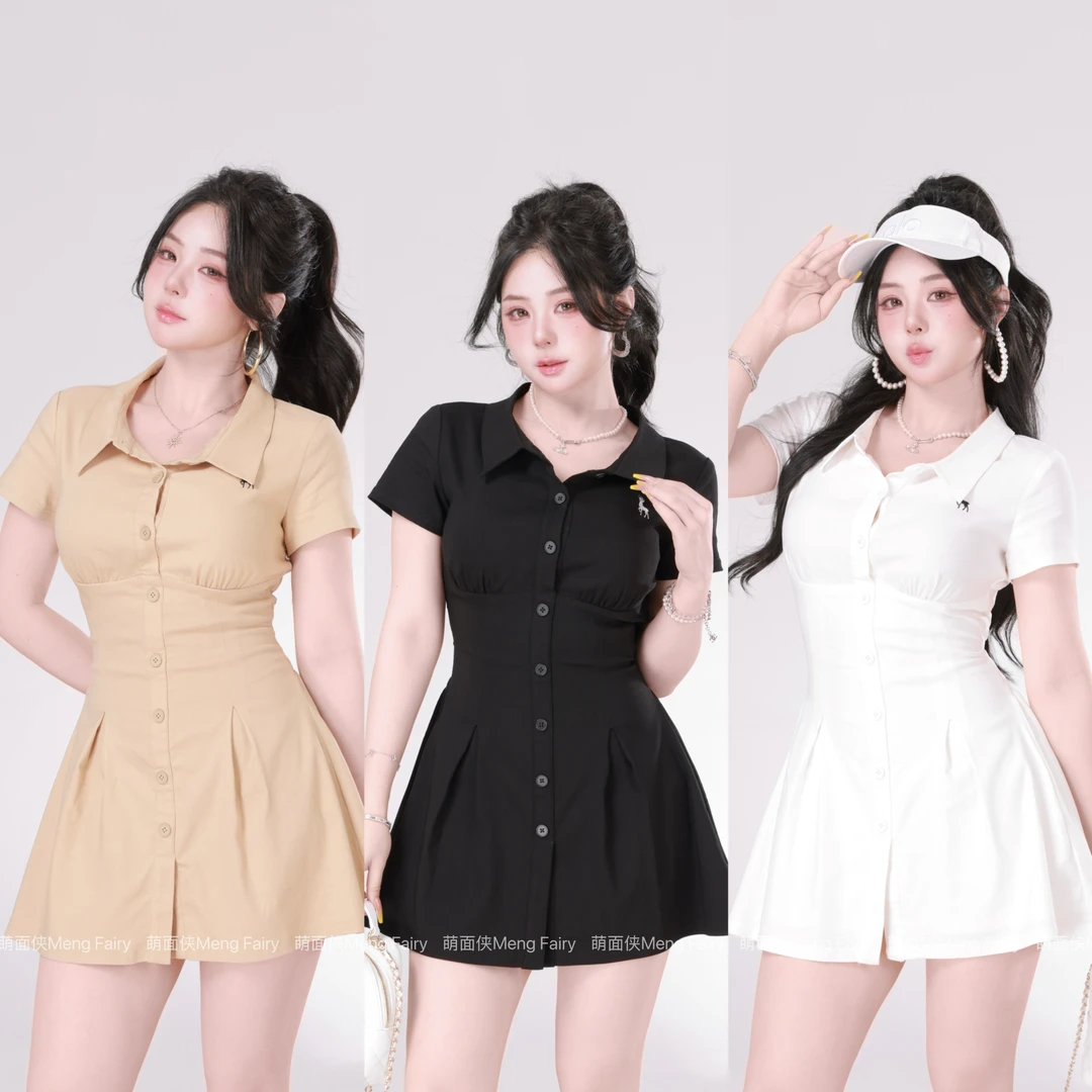 现货萌面侠【西区留学生】休闲时尚收腰显瘦短款连衣裙5520M欧若风