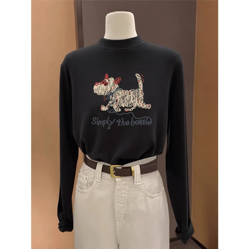 德绒加绒加厚保暖半高领长袖t恤女秋冬季磨毛内搭上衣百搭打底衫