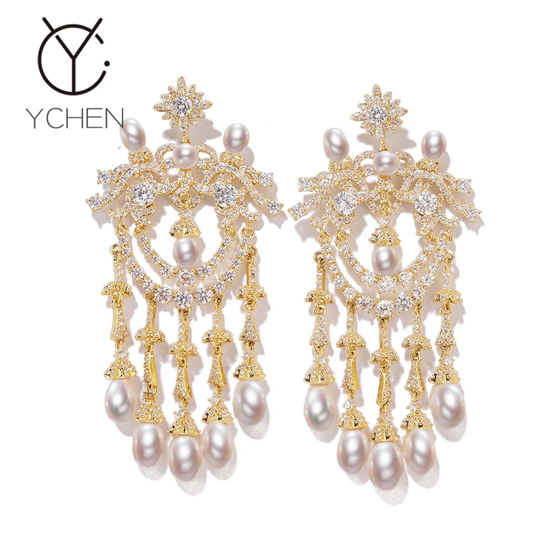 铜合金锆石耳饰 捕梦网 淡水珠宫廷风灵动流苏皇冠耳环女奢华耳饰