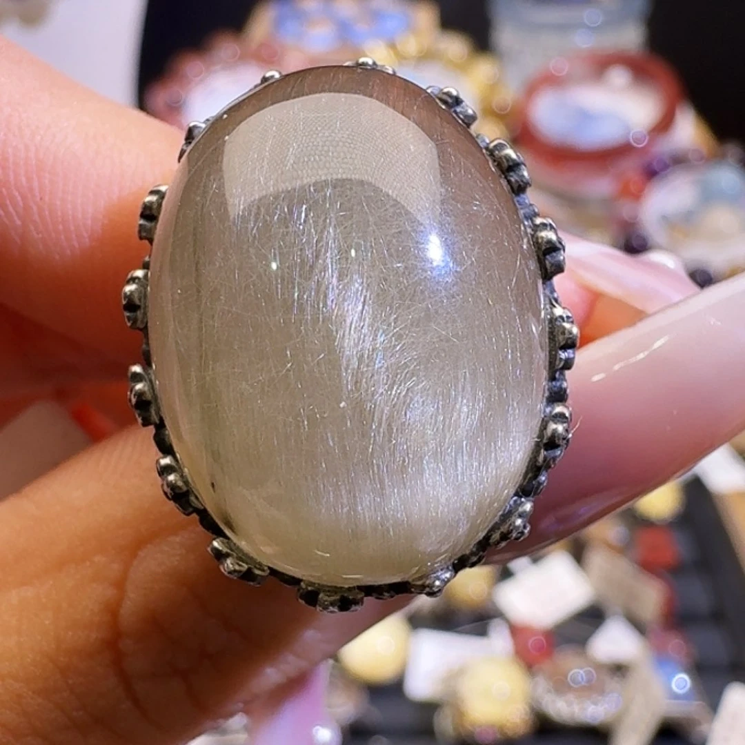 水晶手链银S925镶嵌励****著天然水晶兔毛戒指2