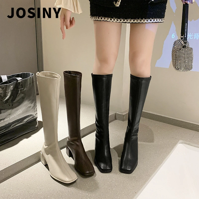 卓诗尼【秋冬上新】小个子长靴女不过膝高筒骑士靴秋冬秋显瘦粗跟靴