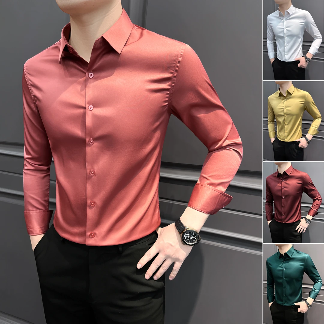 纯色衬衫男款长袖爆款2025新款痞帅男装商务休闲轻奢男士白色衬衣