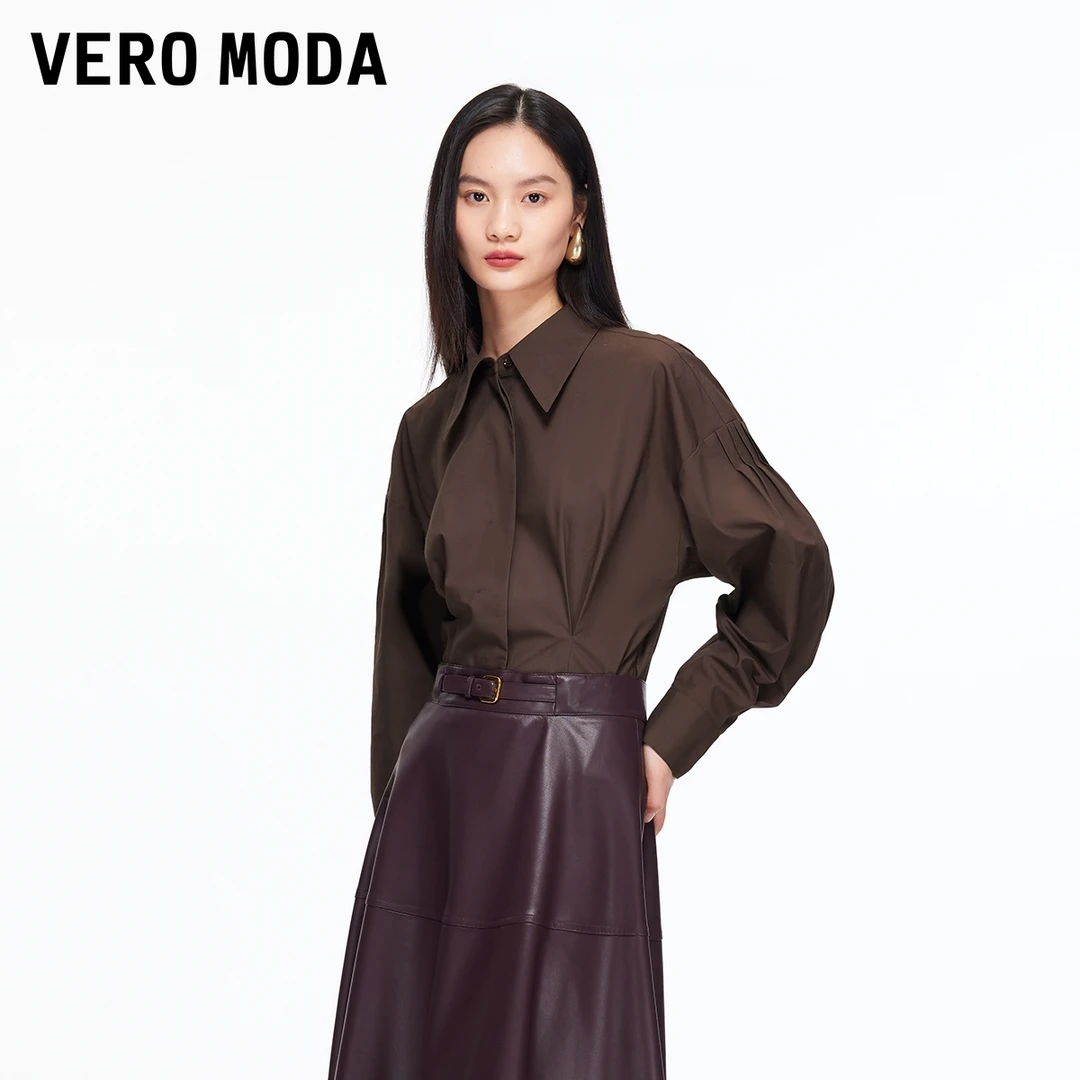Vero Moda衬衫女2025冬季新款纯棉收腰宽松上衣时尚百搭显瘦通勤