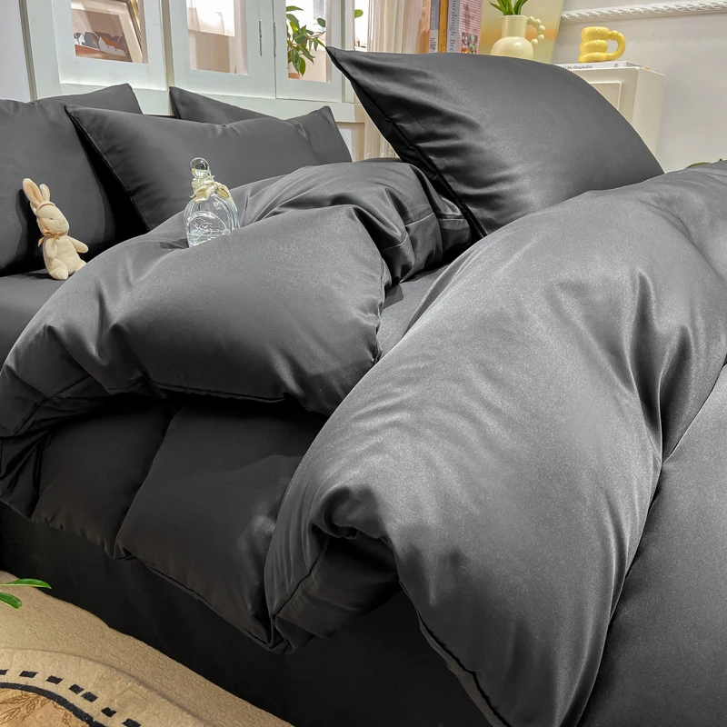 A类纯色四件套新款床上用品床单被套被单罩床笠学生宿舍单人3件套