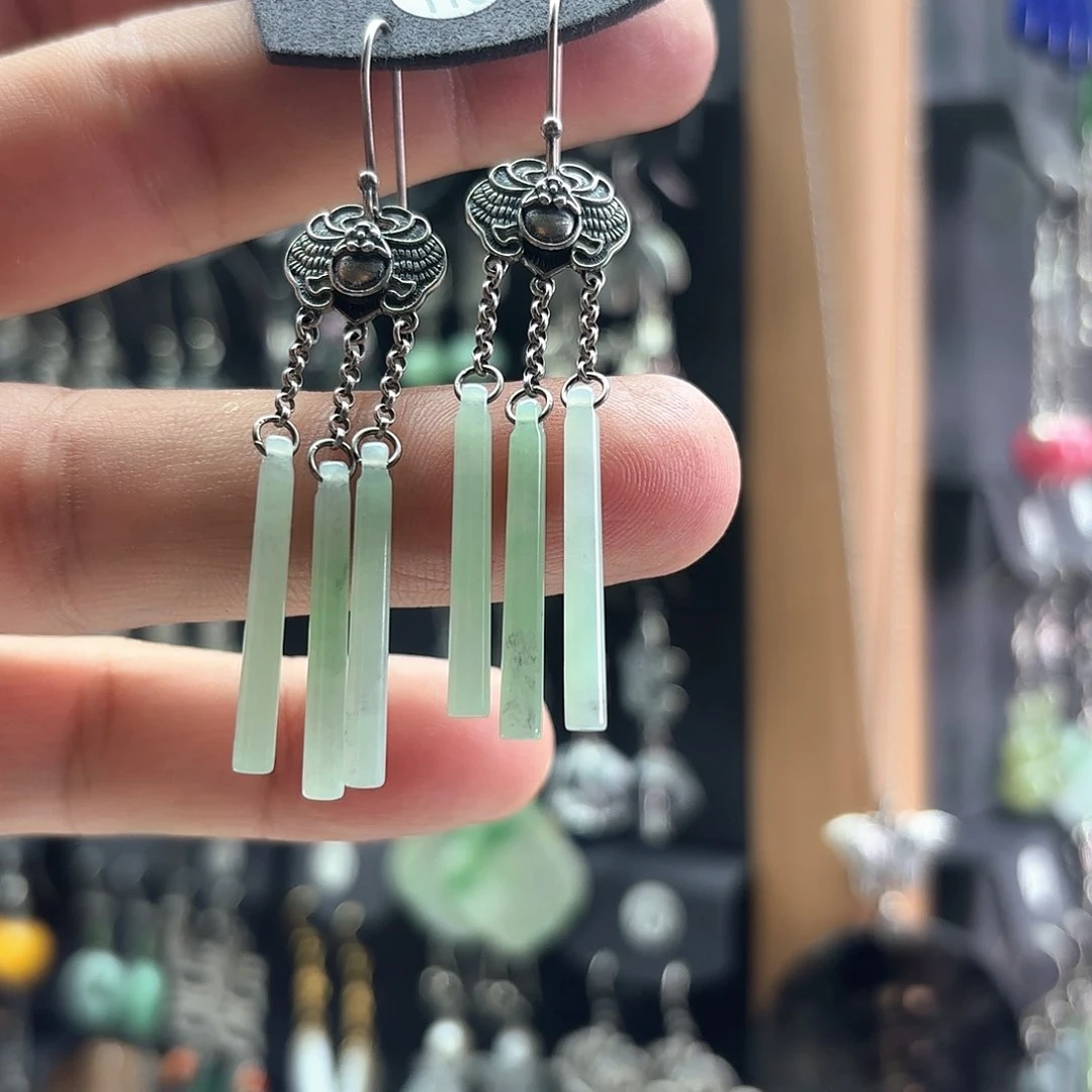 翡翠银S925镶嵌耳饰路****⺀