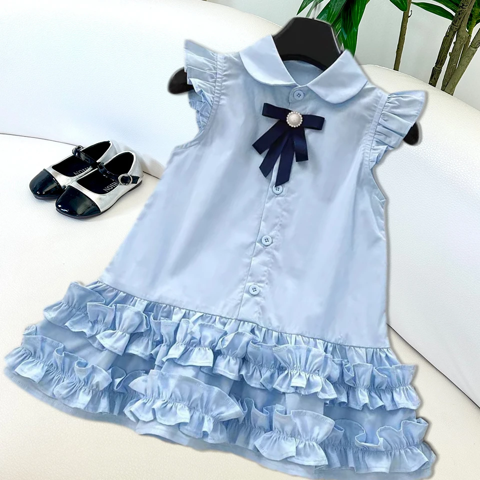 1745儿童衬衫裙子夏季新款小女孩洋气甜美连衣裙女宝宝飞袖公主裙