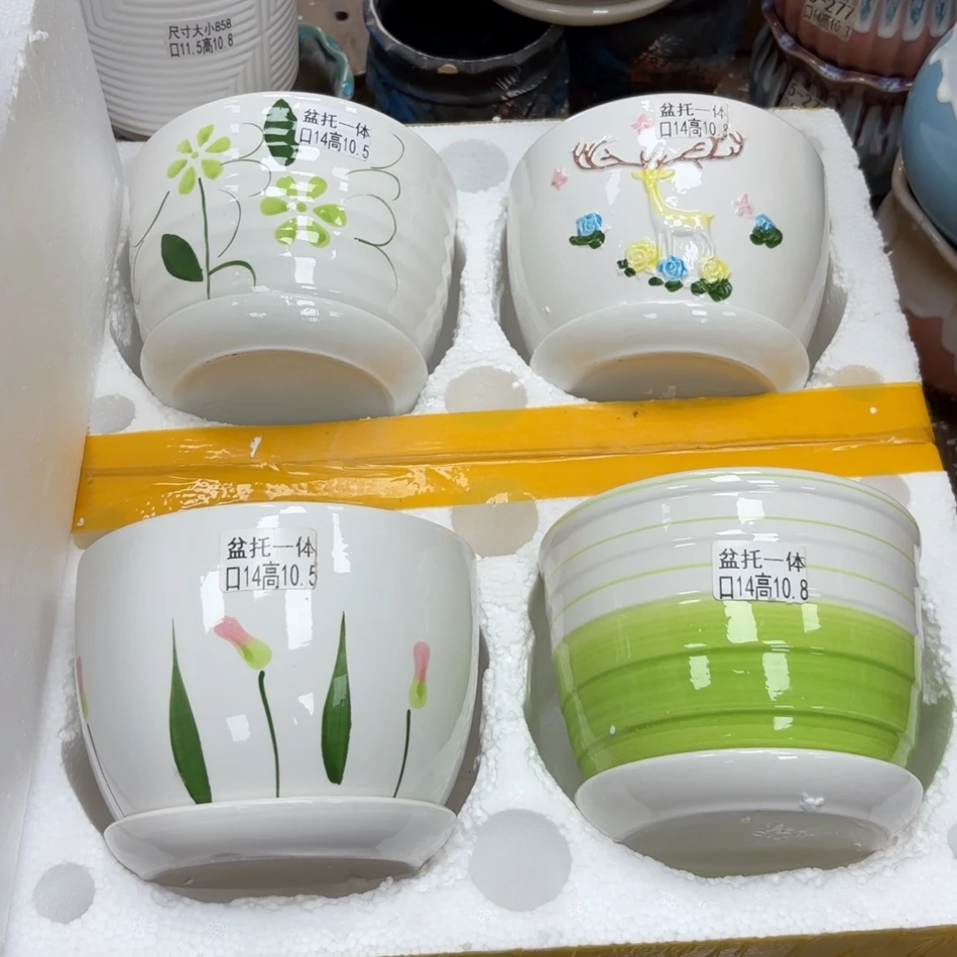 @夏西陶瓷花盆@四个手绘