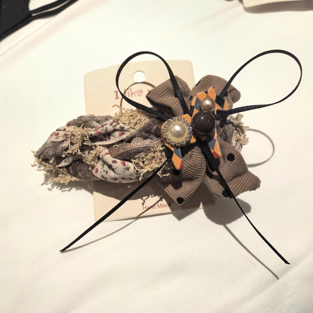 E931咖色波点蝴蝶结小马大懒人夹