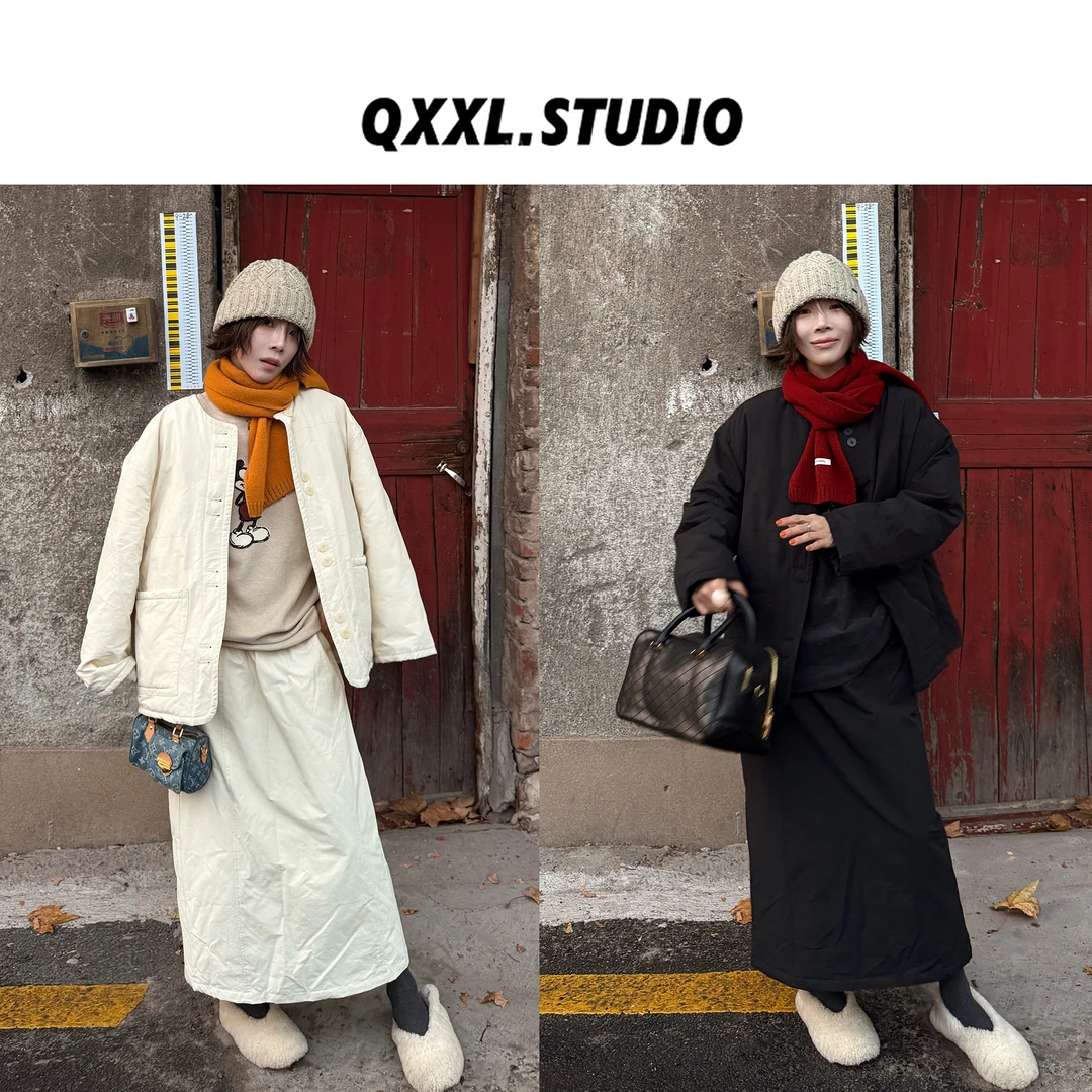 邱小小丽呀 冬季新款复古纯色90白鸭绒羽绒套装女外套+半裙两件套