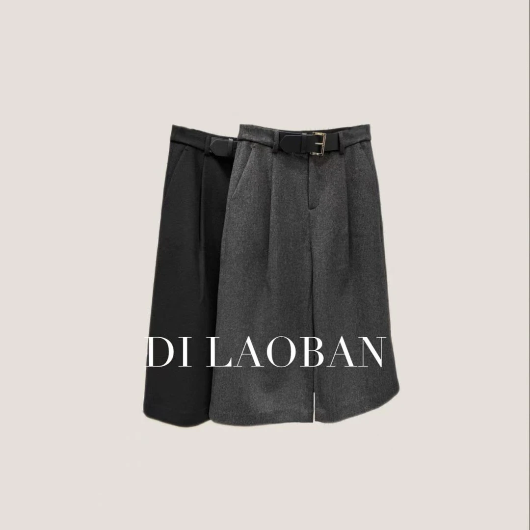 H·G【显瘦七分裤】1272  新款百搭极简腰带款阔腿裤七分裤休闲裤