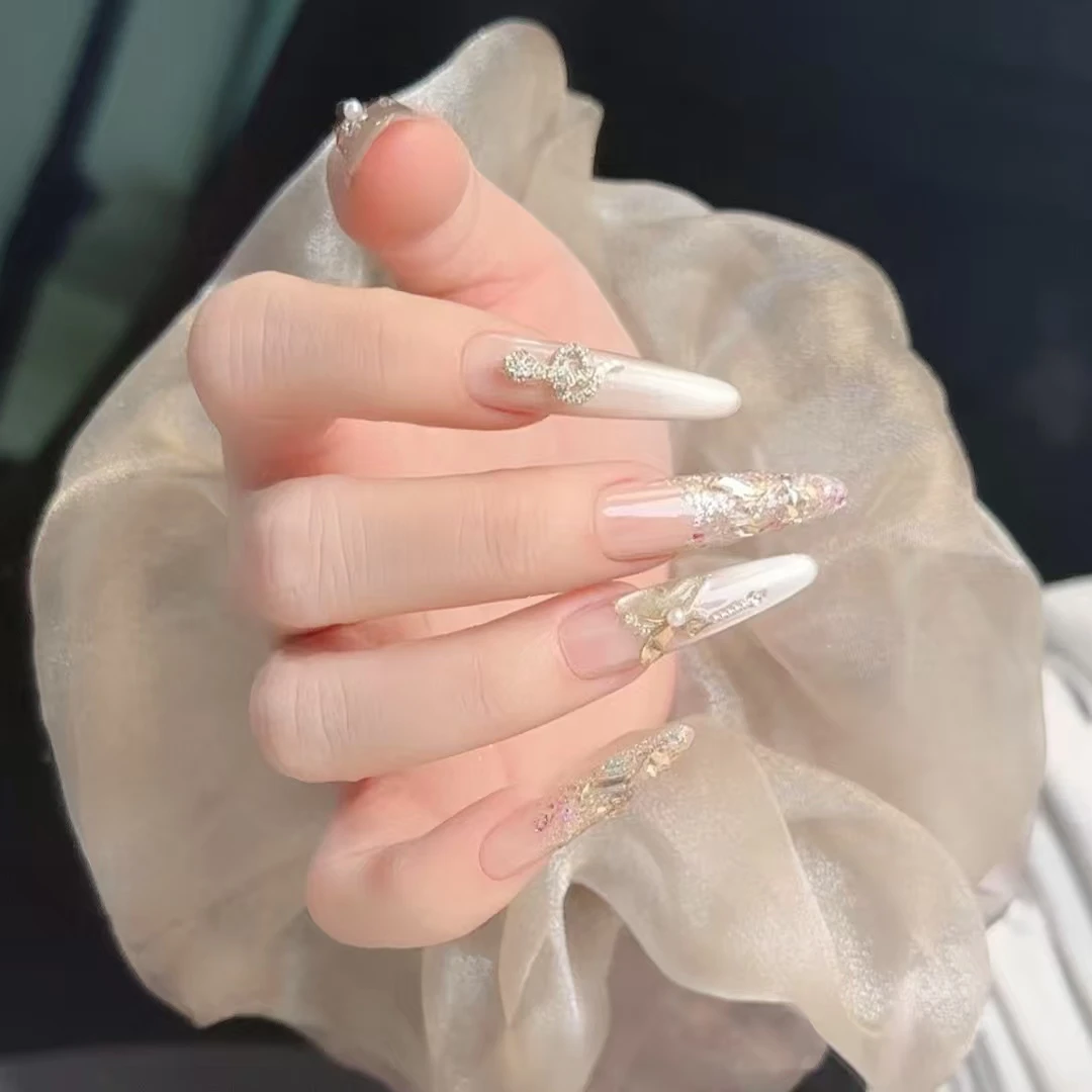 【金蛇●来财】冬季小蛇纯手工穿戴甲光疗冰透渐变四季流10片装