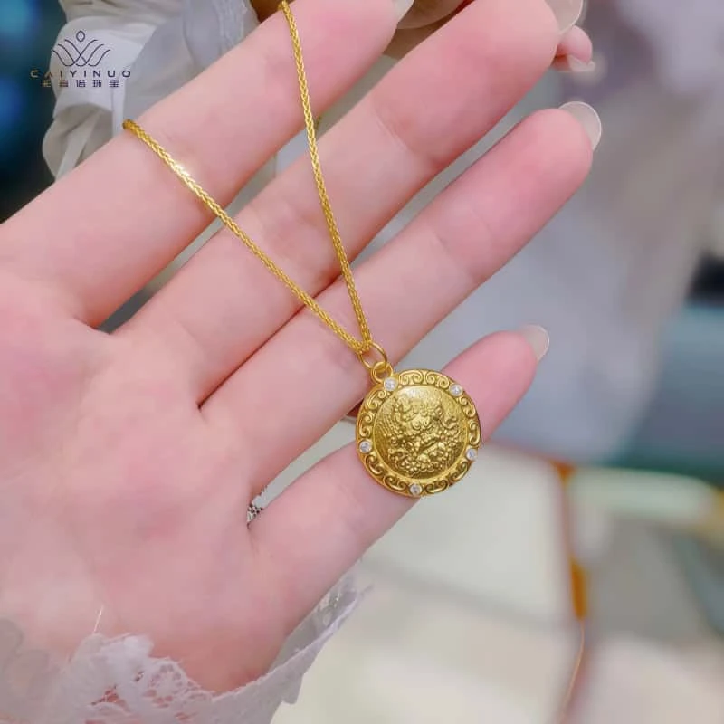 铜合金吊坠 古法錾刻镶钻黄财神吊坠吊牌DIY手链编绳气质时尚坠链
