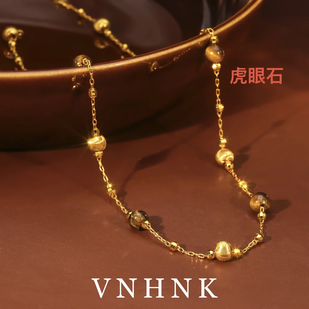 美可儿   C77   金色(46cm3mm6mm)时尚气质虎眼石项链预售