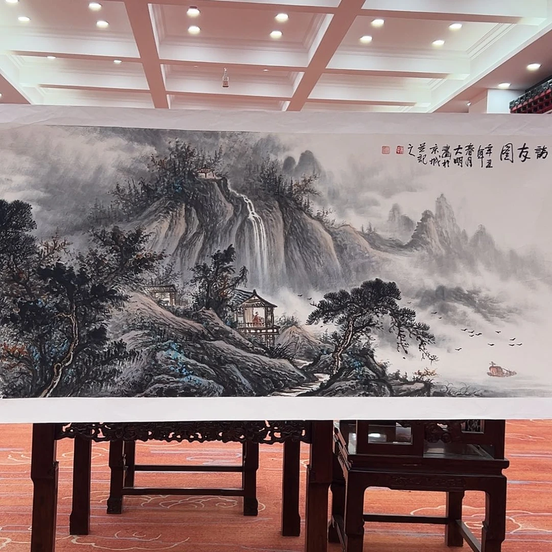 国画朱大明原作溯源带证件合影视频
