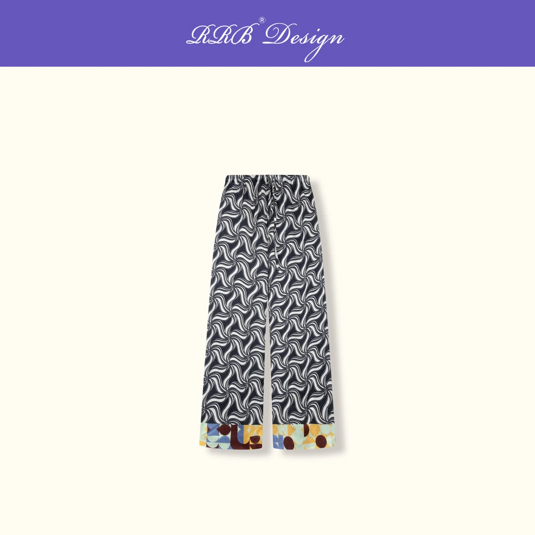 RRB Design「浪漫诗意」法式时髦慵懒高级裤脚拼接设计松紧腰阔腿裤