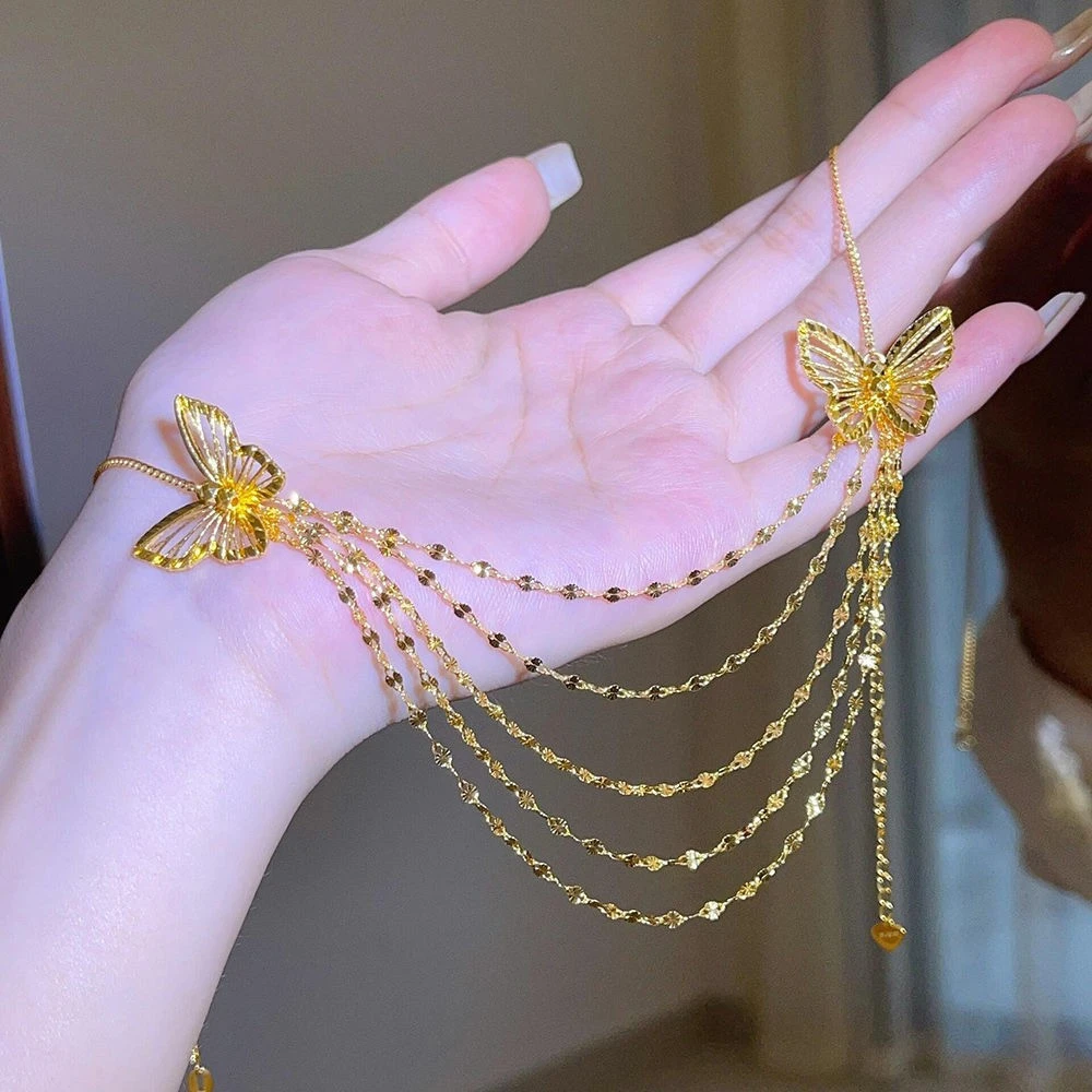 铜合金项链 镂空蝴蝶蕾丝流苏项链女轻奢小众时尚高级感气质复古