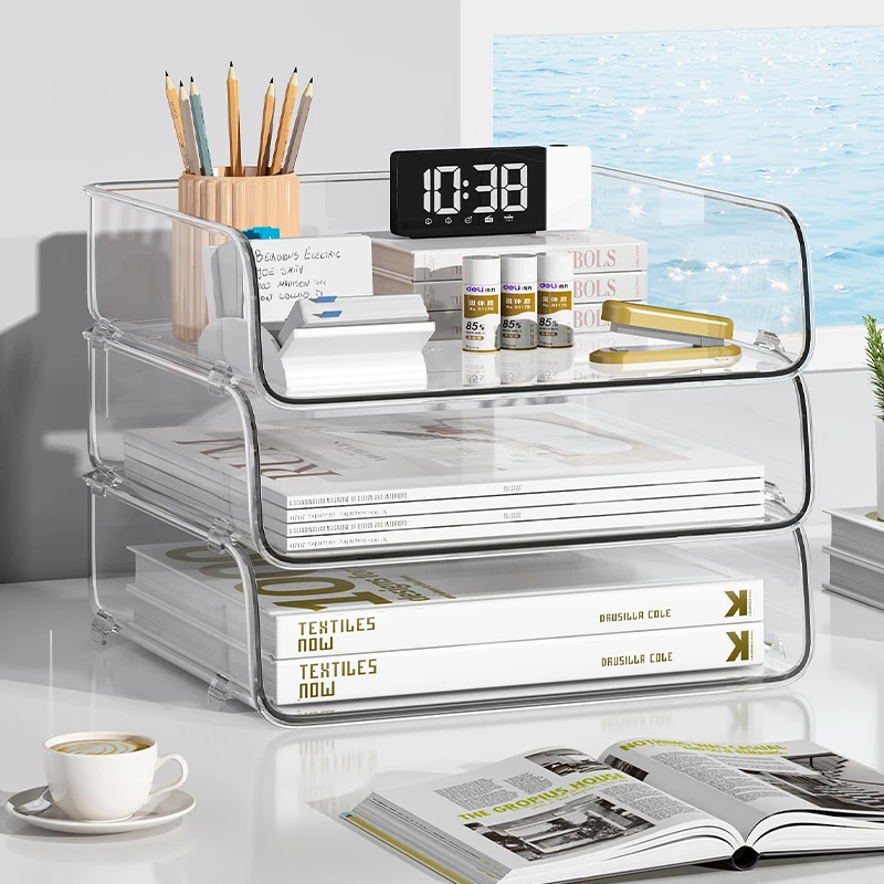 桌面书本收纳架书桌文件置物架亚克力透明工位整理架空间利用神器