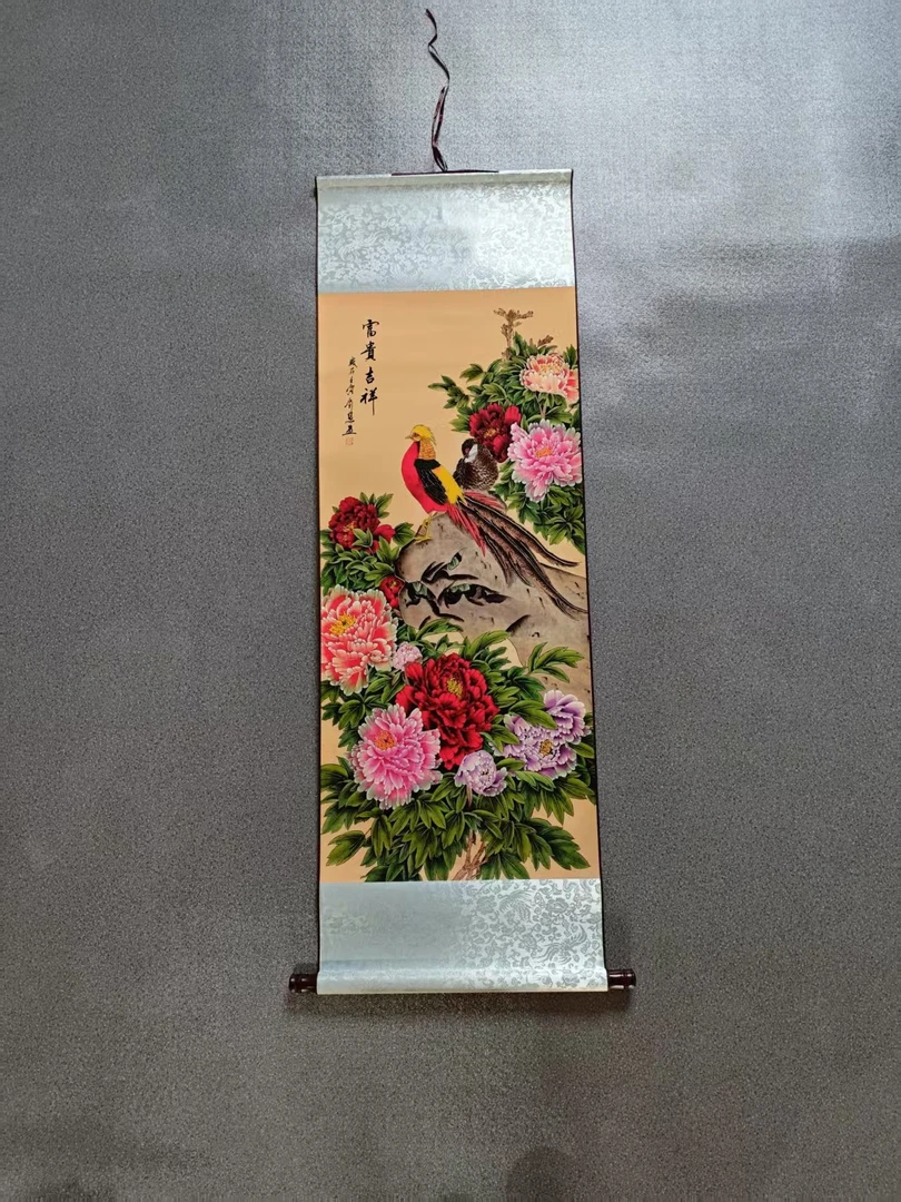 富贵吉祥客厅卧室客厅茶室高精复原微喷软装挂画手工装裱
