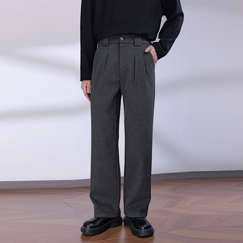毛呢西裤男宽松长裤秋冬高级感男士休闲裤纯色百搭高腰垂感呢子裤