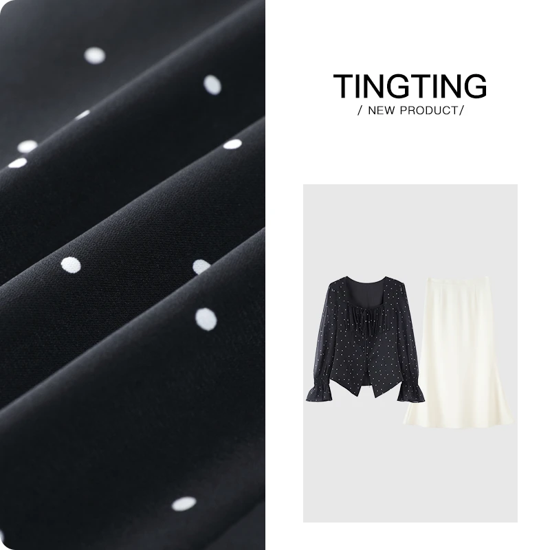 PANG TINGTING“小心机”气质长袖时尚轻奢法式上衣半裙套装