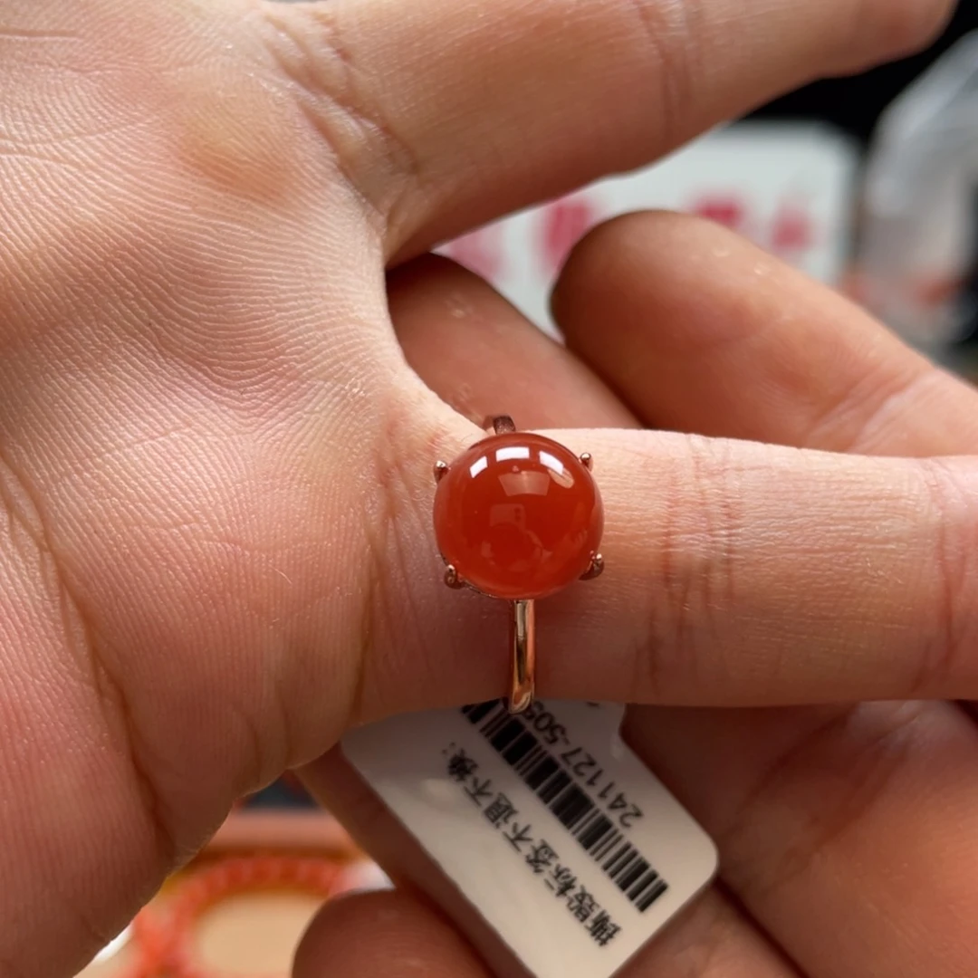 南红玛瑙戒指银S925镶嵌冰红女戒