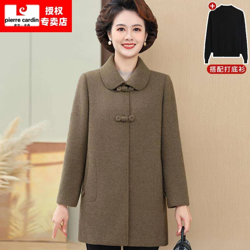 中老年人双面呢羊毛大衣女高贵大码胖妈妈秋冬装洋气宽松呢子外套
