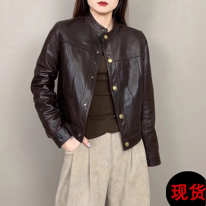 海宁高端皮衣外套女2025春季新款短款时尚气质修身皮夹克机车上衣