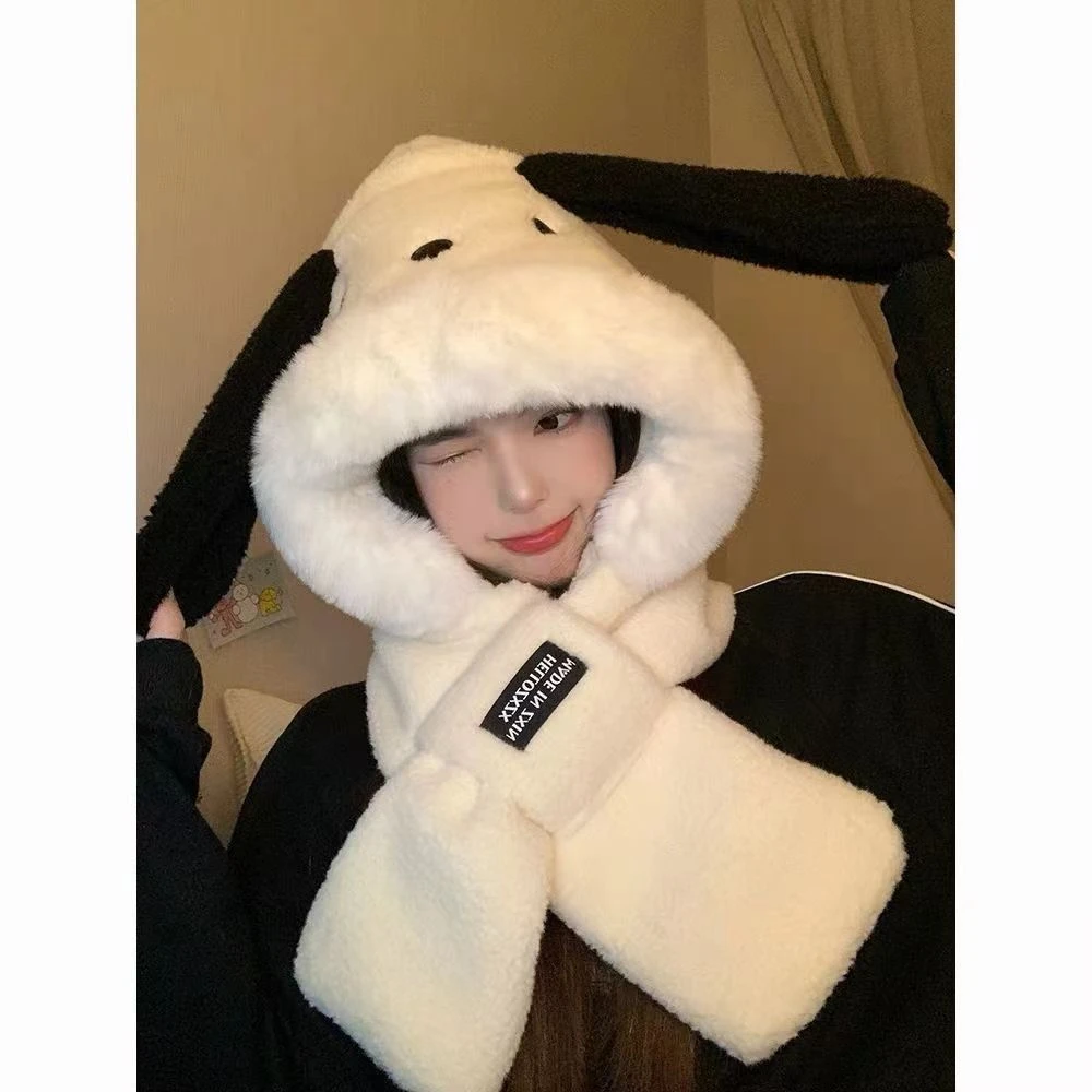 帽子围脖两件套可爱卡通大耳朵小狗冬护耳帽围脖一体骑车保暖抗风