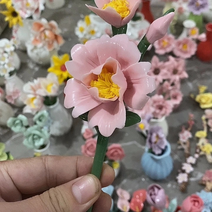 瓷片纯手工陶瓷花摆件瑕