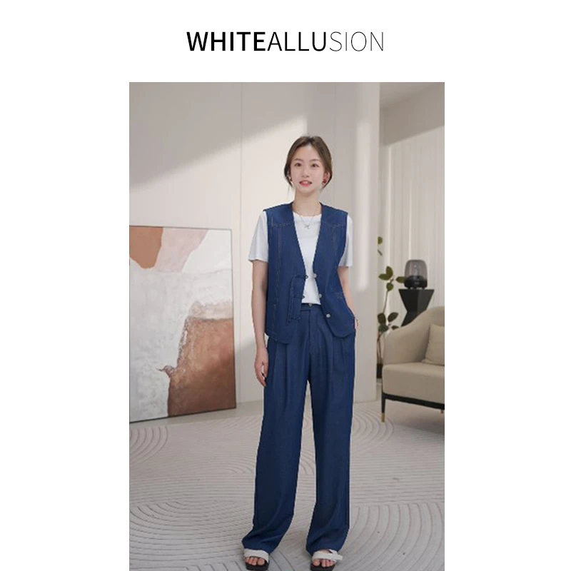 清仓【1737】新中式复古仿牛仔马甲百搭V领马夹