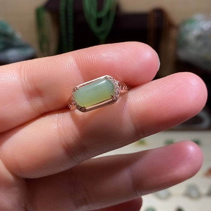 和田玉银S925镀金镶嵌戒指