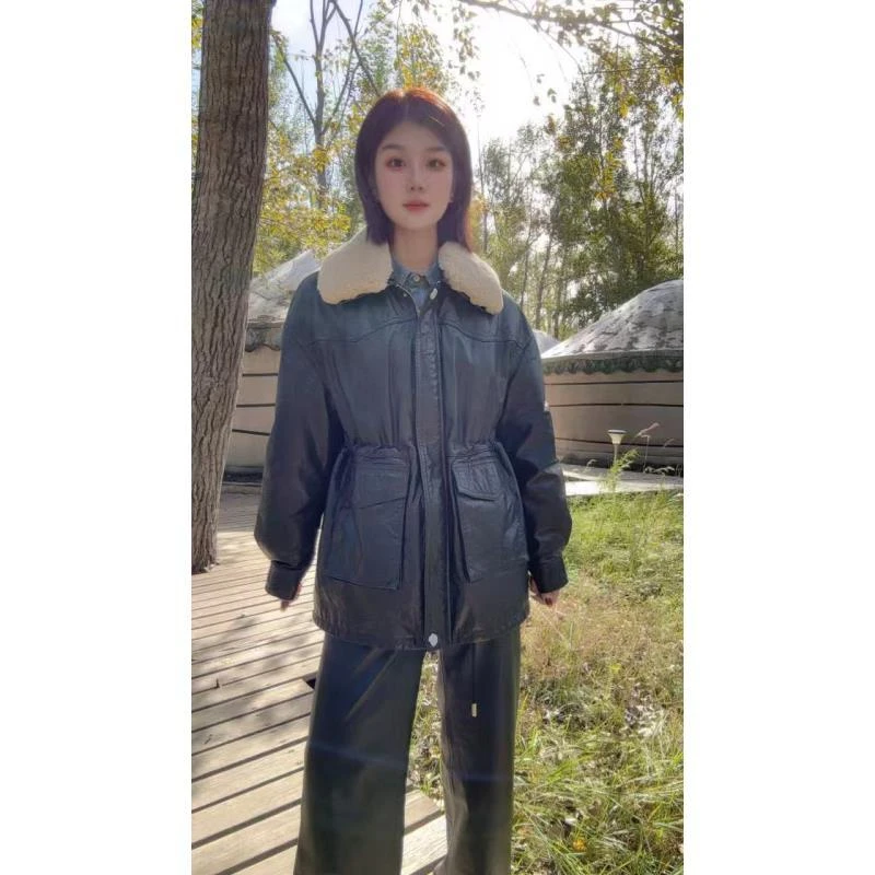 【6755】可拆卸内胆时尚抽绳收腰机车外套