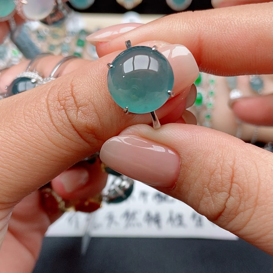 翡翠戒指银S925镶嵌玲**38557