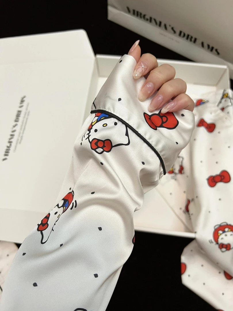 冰丝睡衣女款春秋季爆款2025新款女士hellokitty仿真丝家居服套装