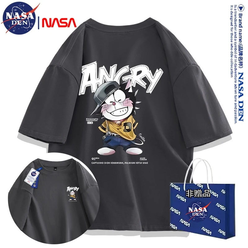 NASA联名男女2025夏季新款休闲印花短袖宽松纯棉潮牌上衣T恤重磅